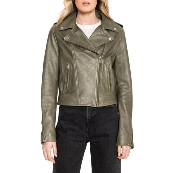 LAMARQUE Donna 21 Jacket In Vetiver Leather Biker Moto Jacket Casual sz S - Picture 6 of 16